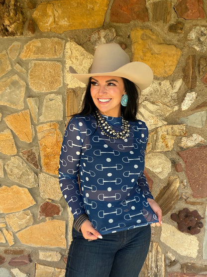 Navy Snaffle Bit Mesh Top