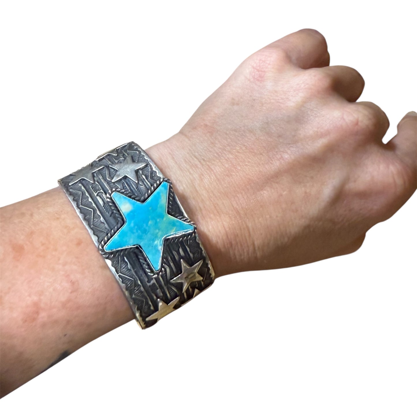 Kingman Star cuff by Sunshine Reeves, Navajo