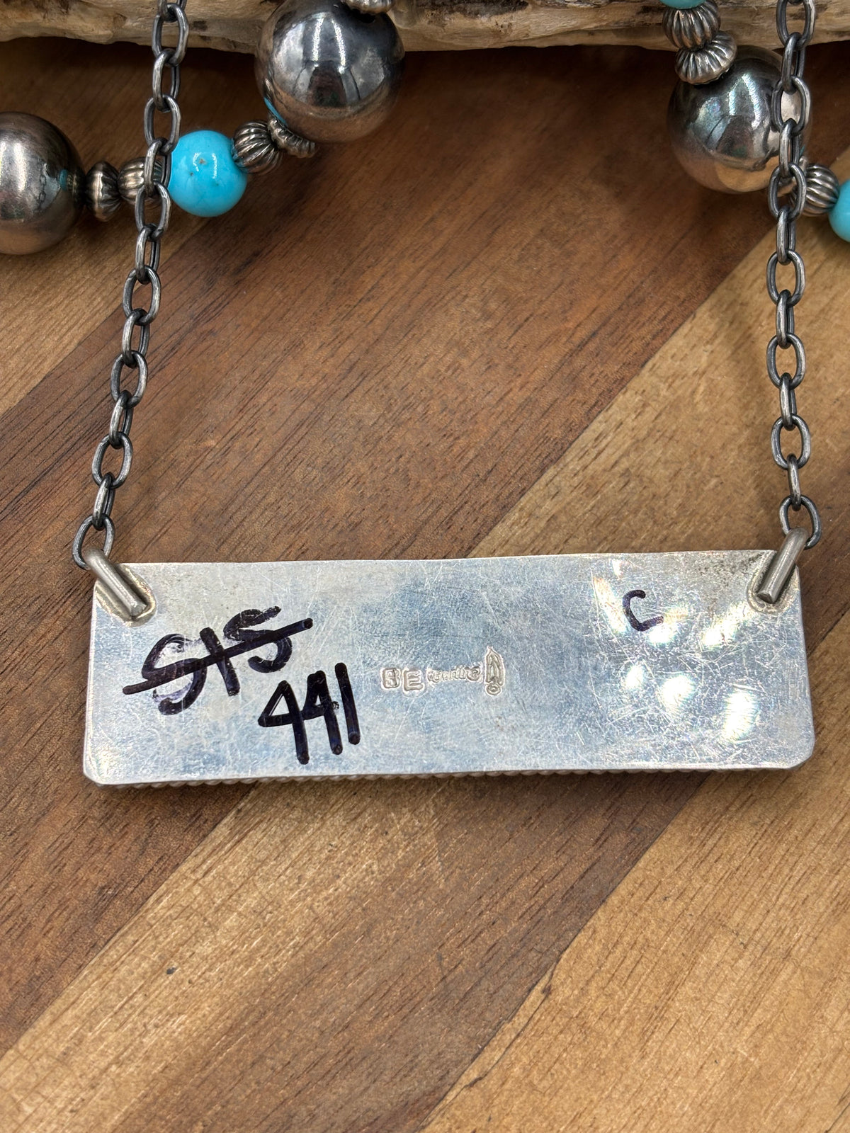 White Buffalo Mojave #917-50C XL Bar Necklace by Brandon Etcitty, Navajo