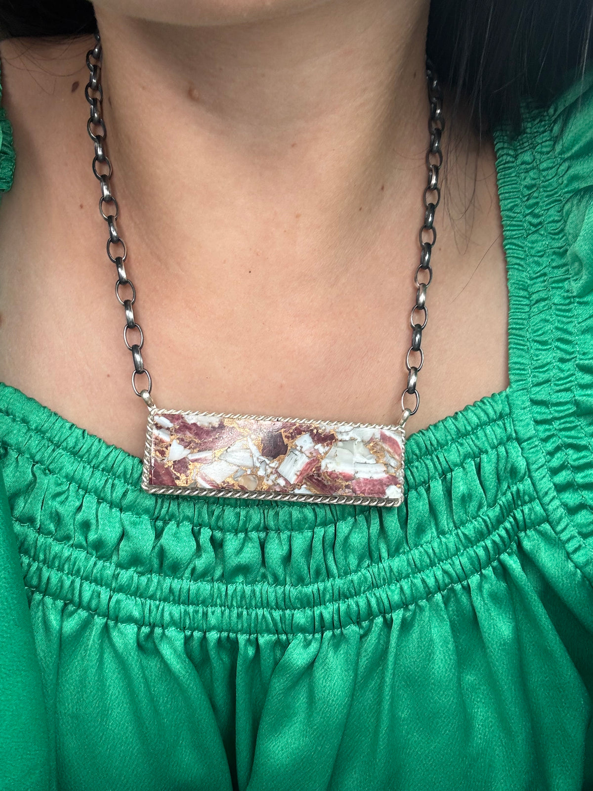 Spiny Bronze Mojave #917-49E XL Bar Necklace by Brandon Etcitty, Navajo