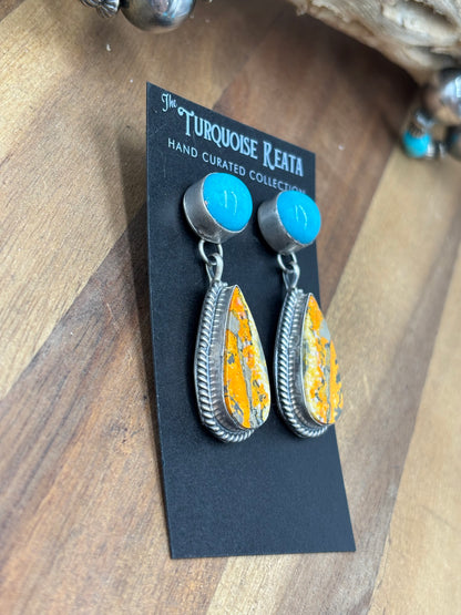 Bumble Bee Jasper #831-8 & Turquoise Earrings by Gabriel Jurardo