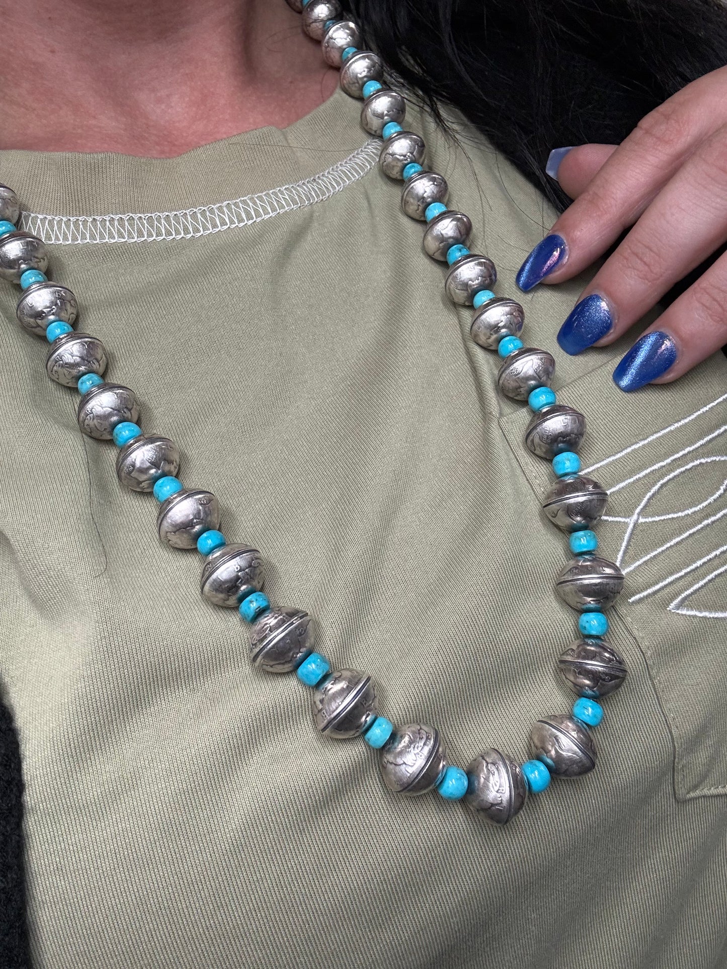 28” Mercury Dime & Turquoise Necklace by James McCabe, Navajo