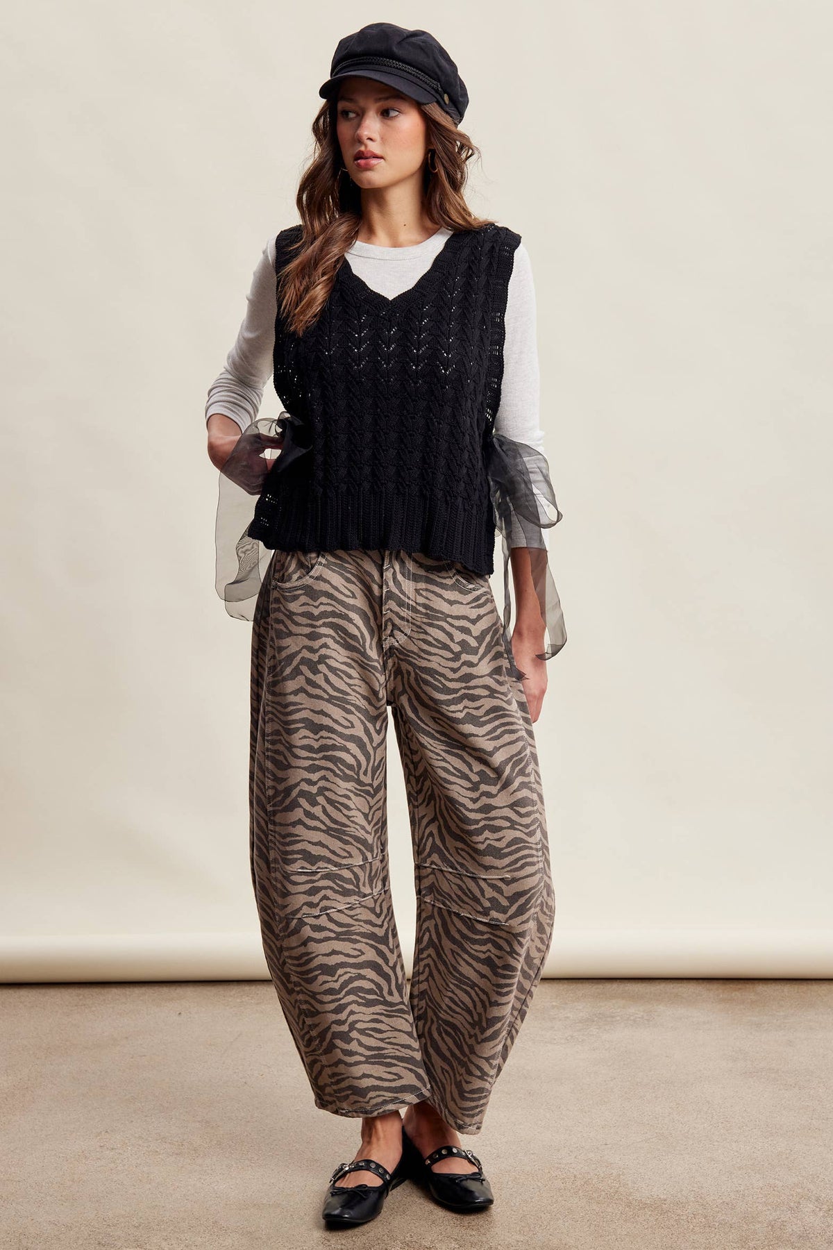 Zebra Print Barrel Jeans Mocha
