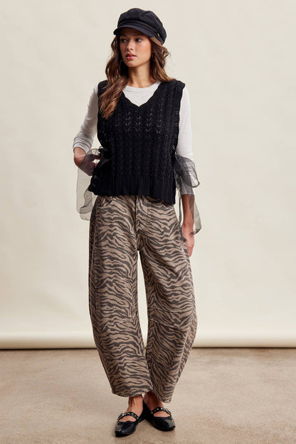 Zebra Print Barrel Jeans Mocha