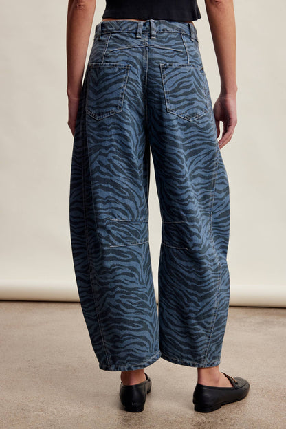Zebra Print Barrel Jeans Mocha
