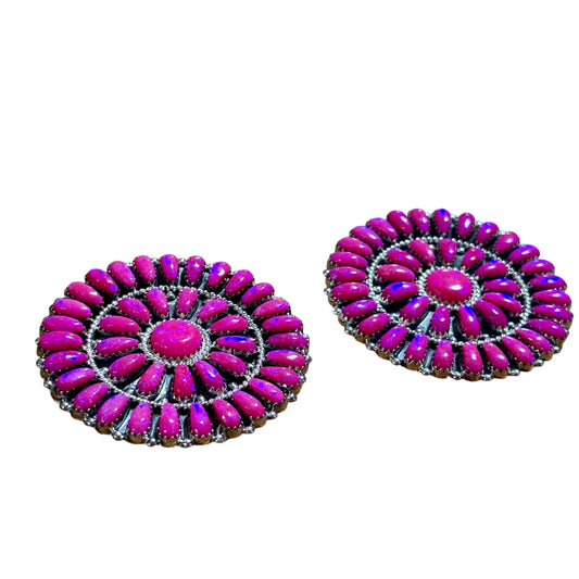 2" Pink Opal Cluster Earrings By Navajo Artist Devin Benally