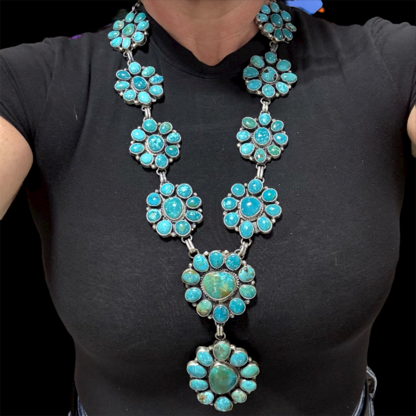 Turquoise Cluster Statement Necklace by Artist Ella Peters, Navajo
