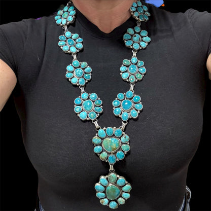 Turquoise Cluster Statement Necklace by Artist Ella Peters, Navajo