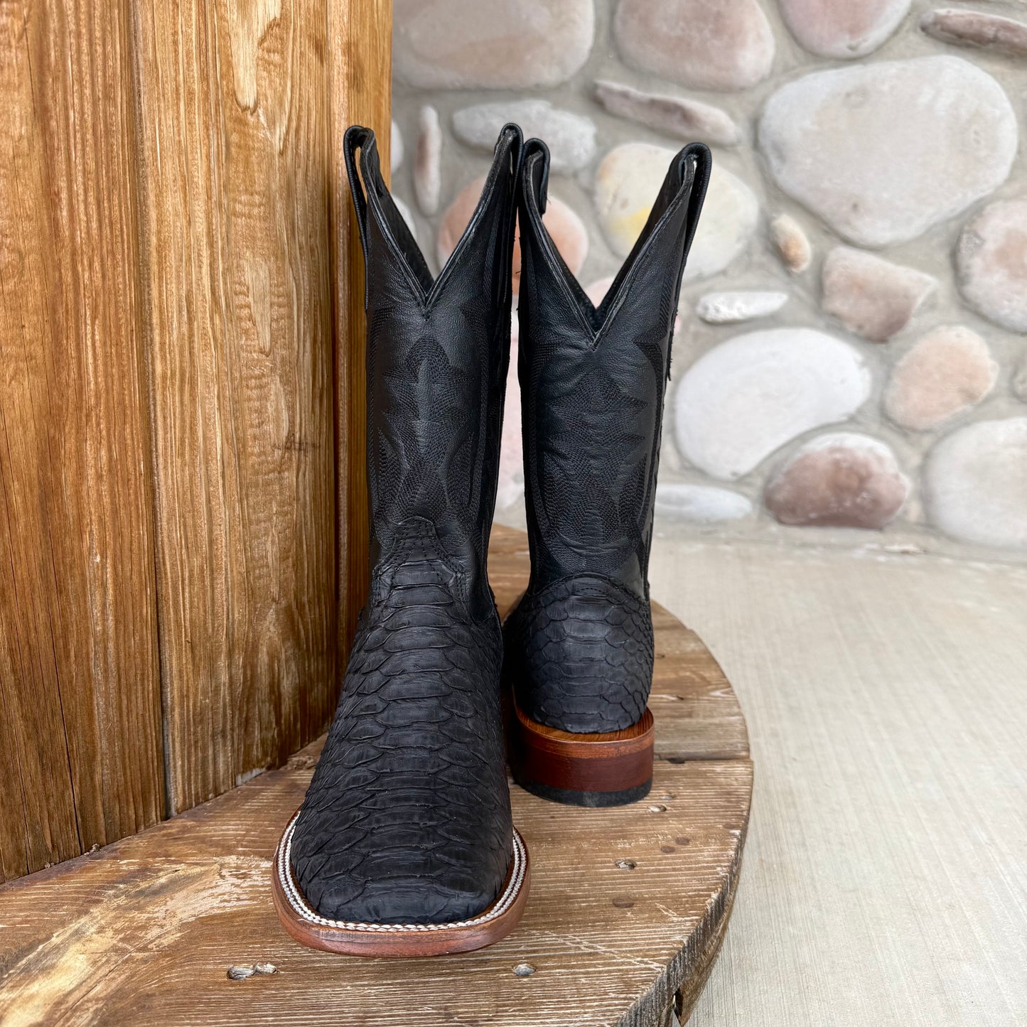 Signature Turquoise Reata Men's Boot – Exotics - The Adrian, Black Python Square Toe Boot