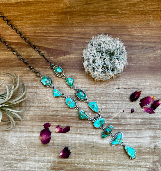 Royston Turquoise 20" Necklace Lariat and Earrings Set by Darrin Livingston