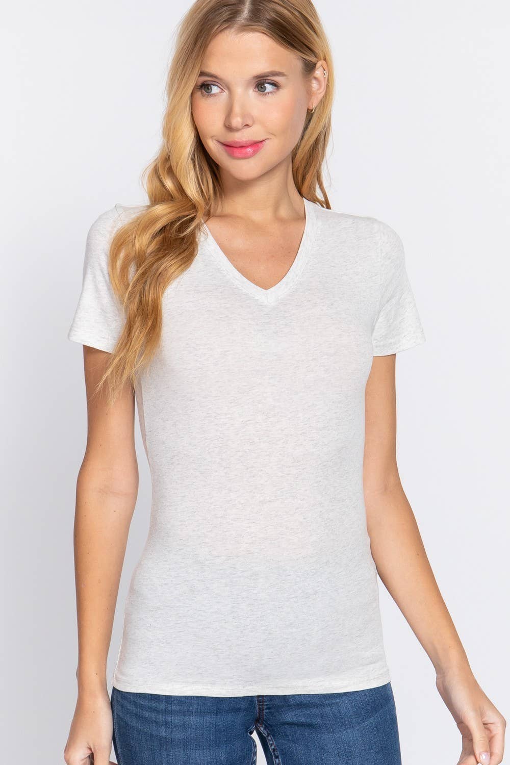 Chloe V-neck Top: OATMEAL