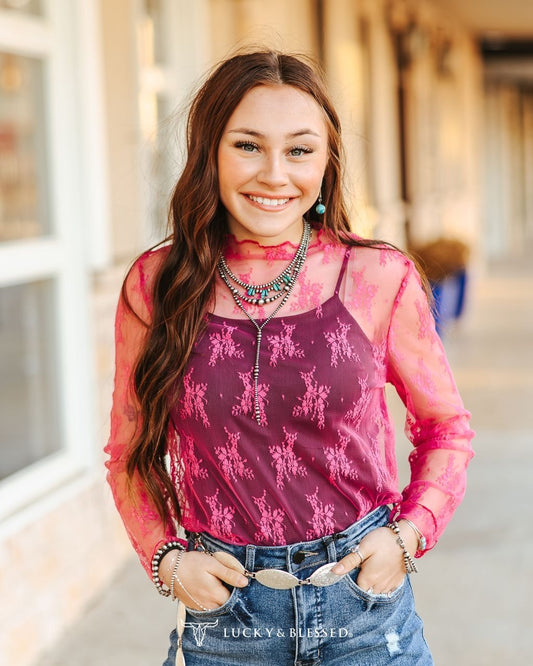 The Peony Hot Pink Floral Mesh Top