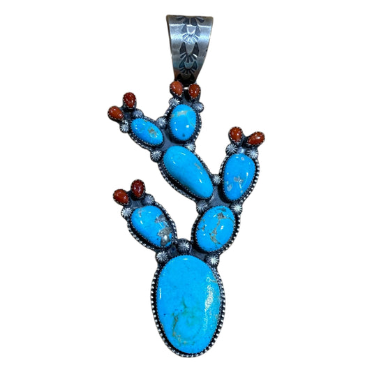 Kingman and Coral Cactus Pendant