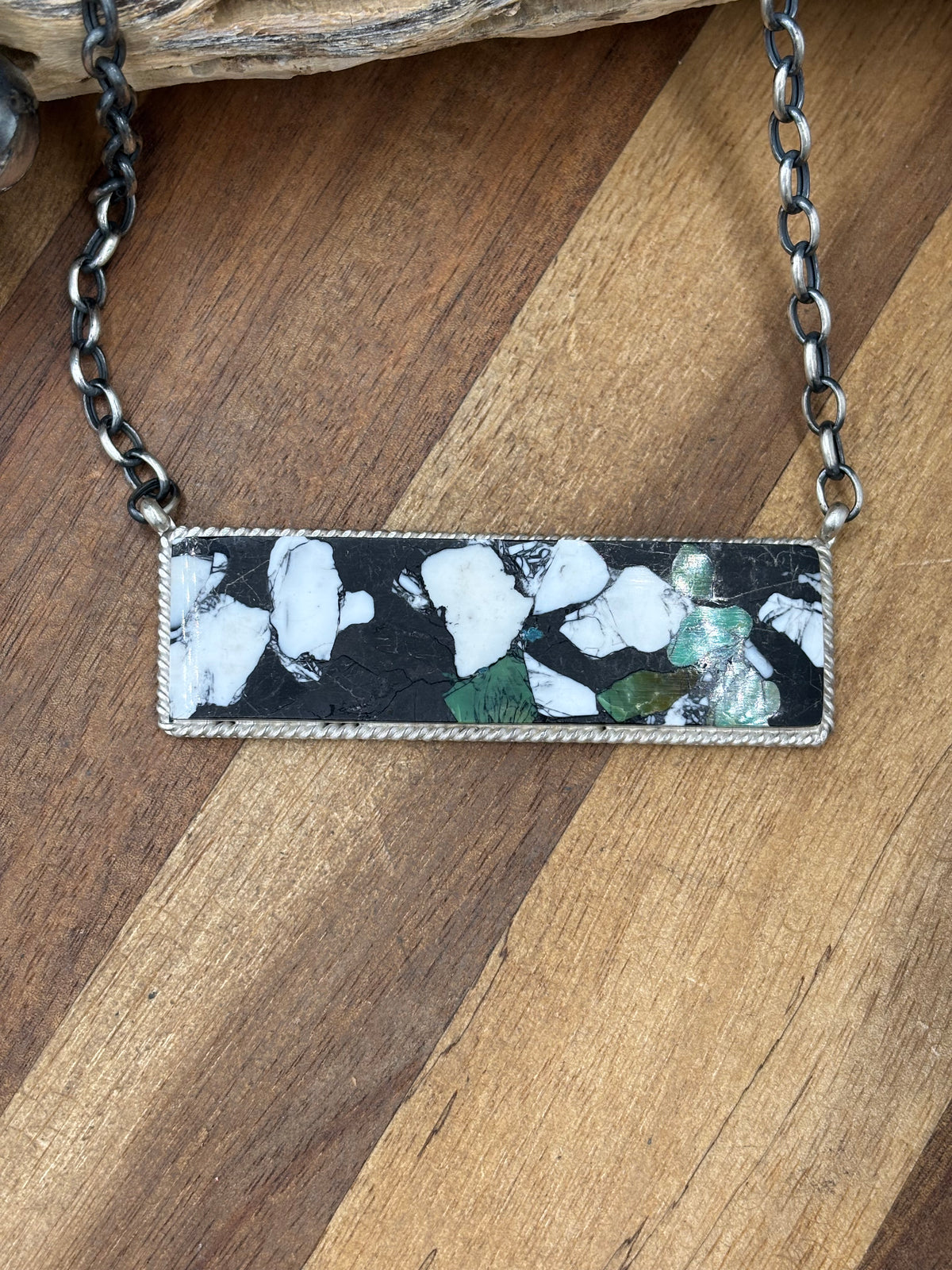 White Buffalo Mojave #917-43 XL Bar Necklace by Brandon Etcitty, Navajo