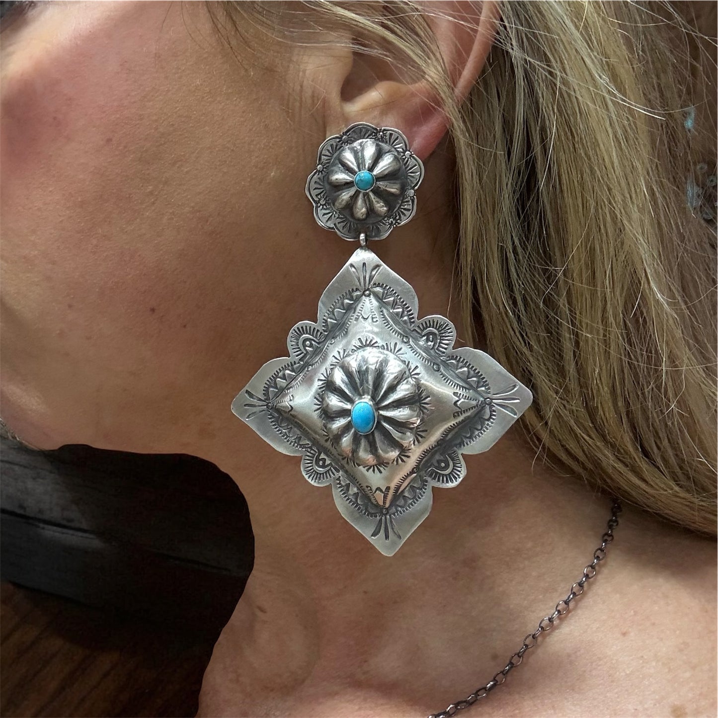 Diamond Concho Earrings By Francis Begay, Navajo