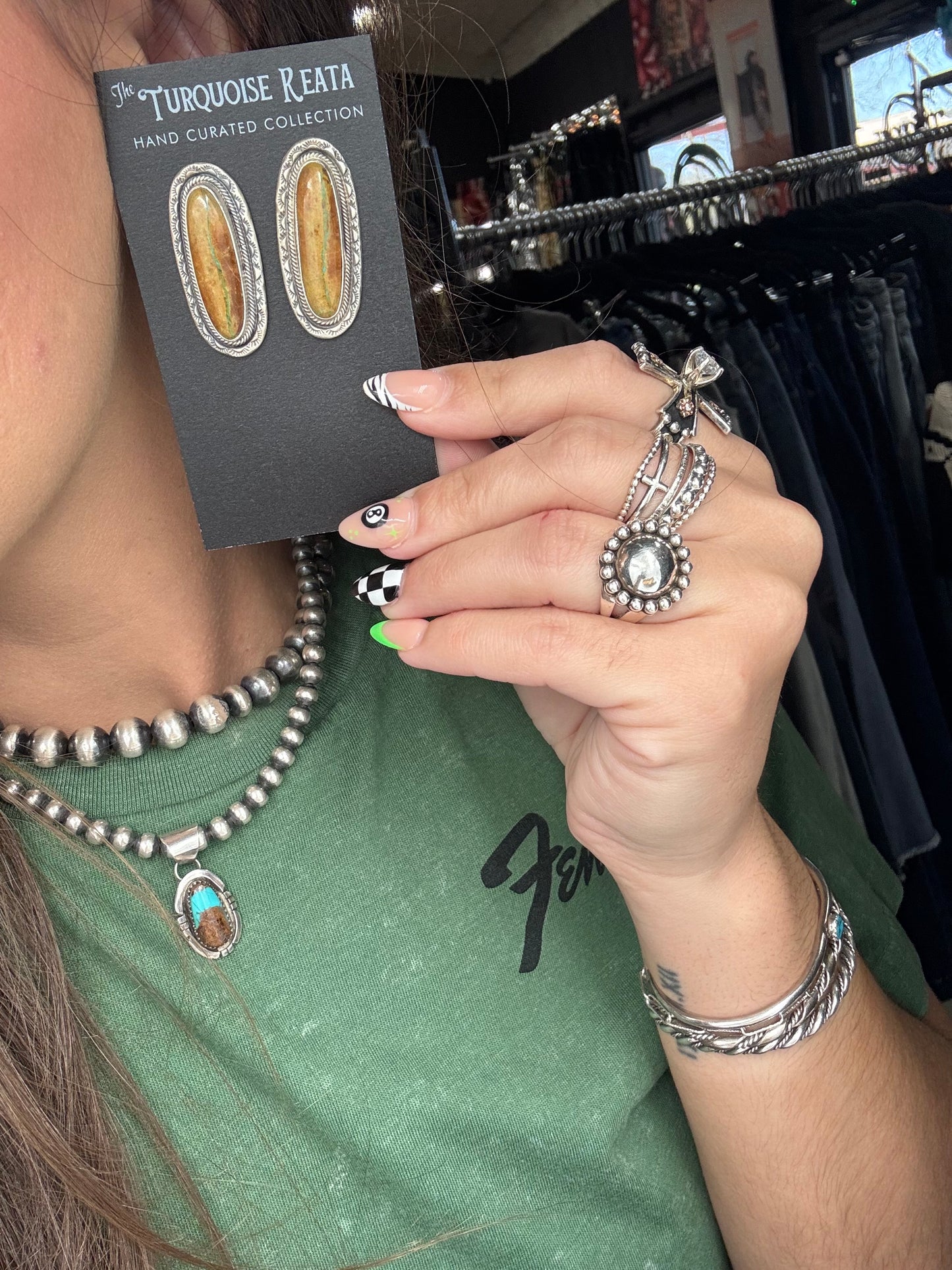 Ribbon Royston Turquoise Stud Earrings by Carlos Francisco, Navajo