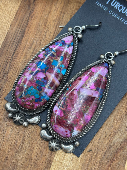 Pink Dahlia Earrings by Richard Jim, Navajo