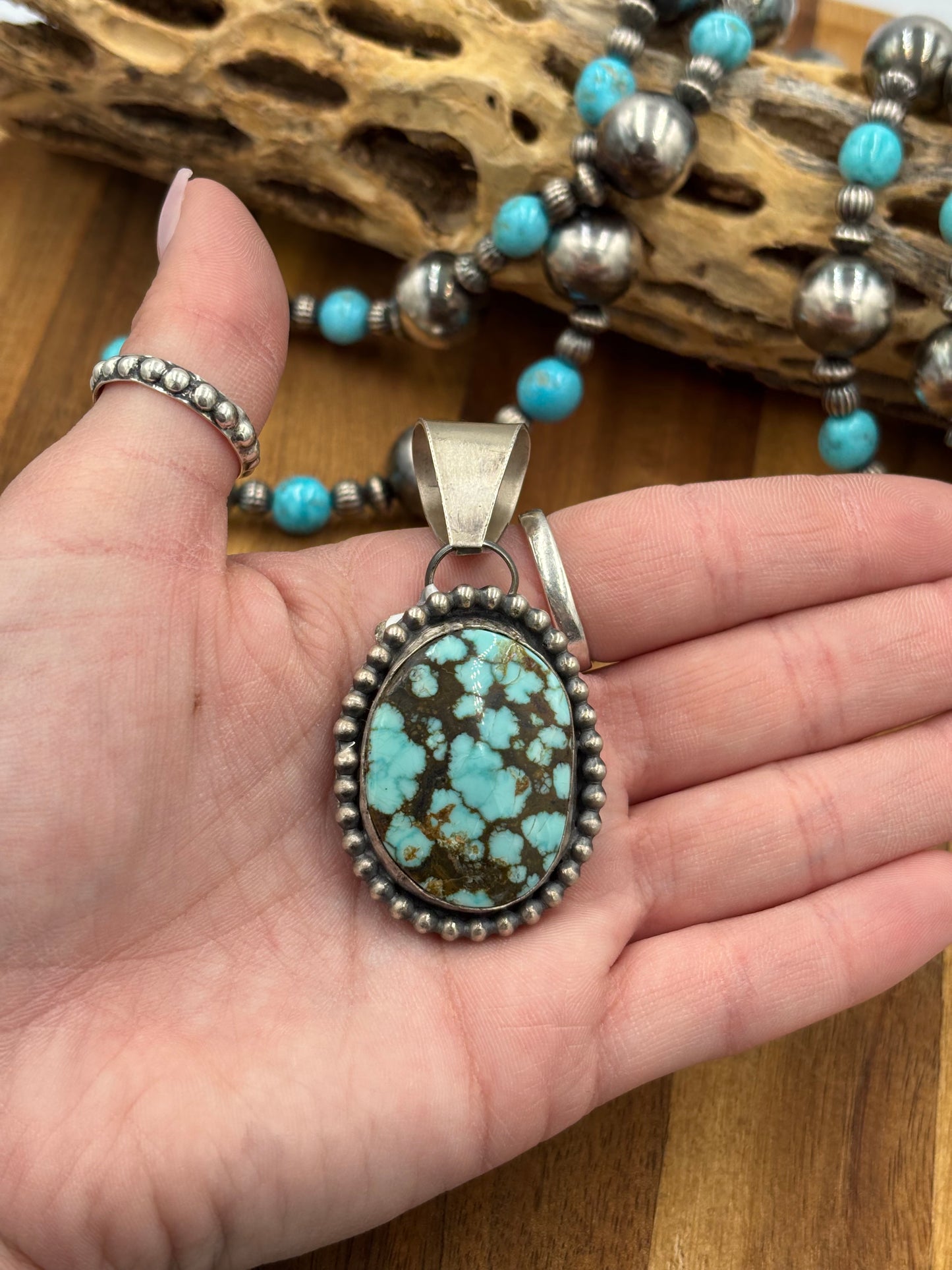 Turquoise Pendant Dotted Border
