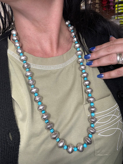 28” Mercury Dime & Turquoise Necklace by James McCabe, Navajo
