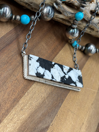 White Buffalo Mojave #917-45G XL Bar Necklace by Brandon Etcitty, Navajo