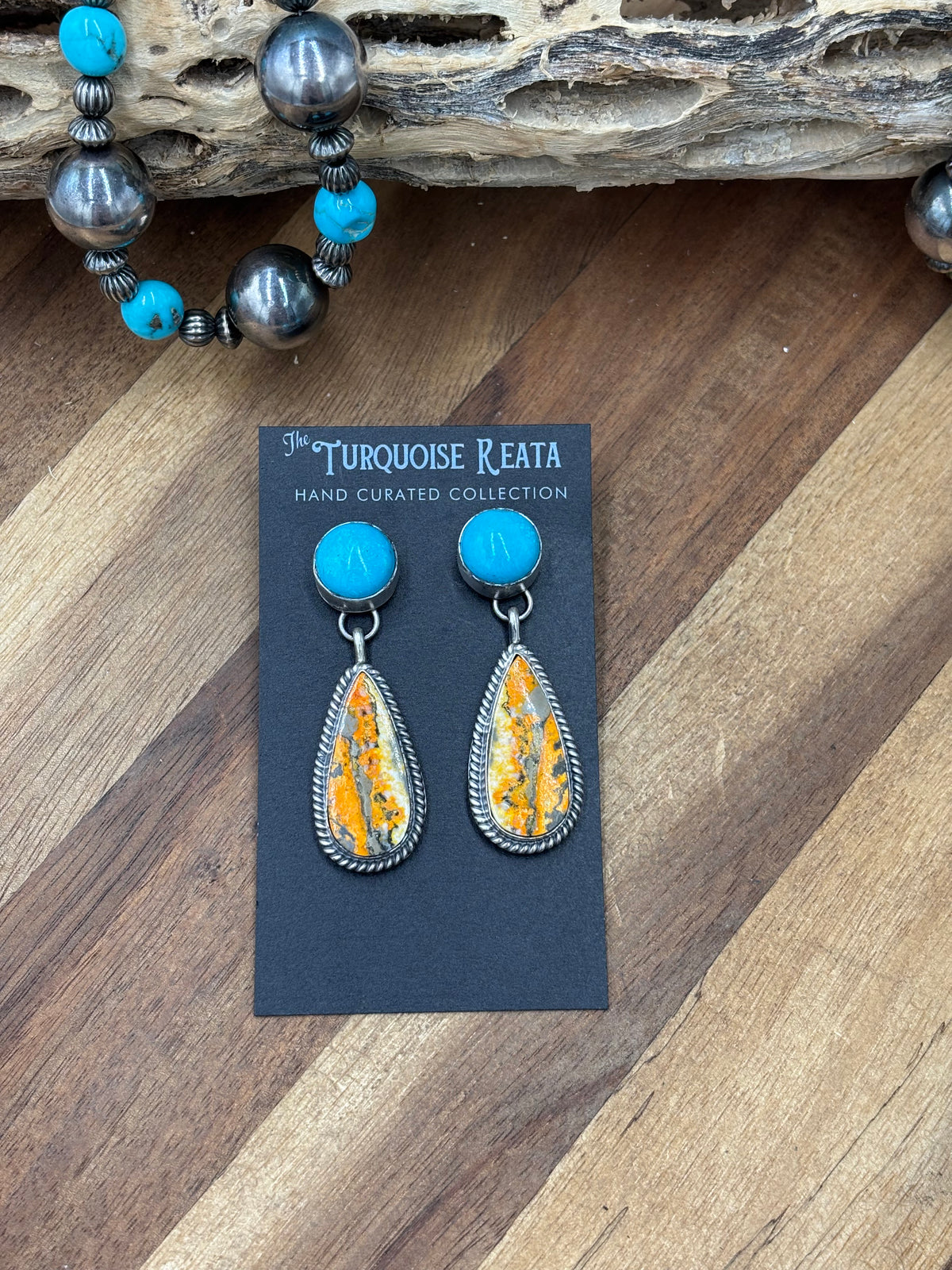 Bumble Bee Jasper #831-8 & Turquoise Earrings by Gabriel Jurardo