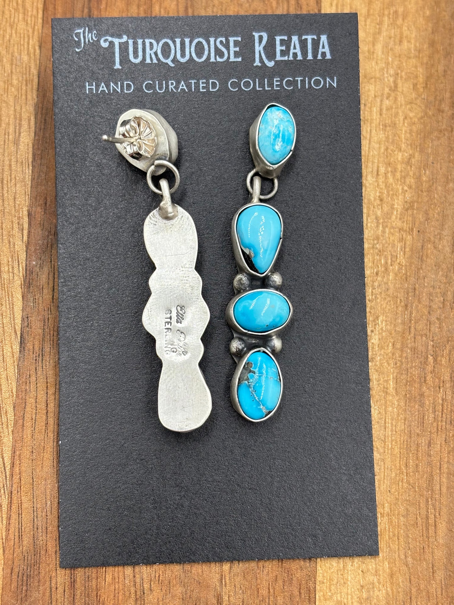 Turquoise Drop Earrings by Ella Peters, Navajo