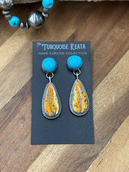 Bumble Bee Jasper #831-8 & Turquoise Earrings by Gabriel Jurardo