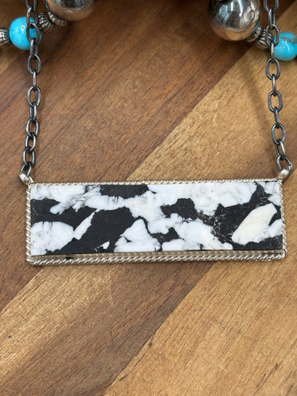 White Buffalo Mojave #917-50D XL Bar Necklace by Brandon Etcitty, Navajo