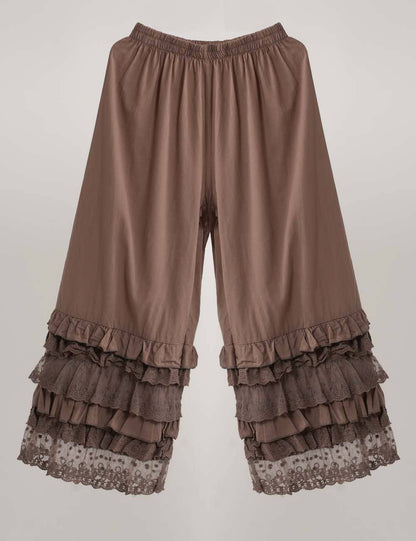 Sophie Lace Ruffle Wide Leg Pants: Coffee