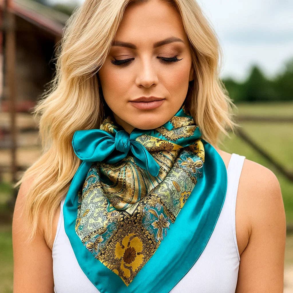 35X35"  Teal Tone Paisley Wild Rag / Scarf WR1000