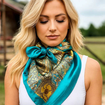 35X35"  Teal Tone Paisley Wild Rag / Scarf WR1000