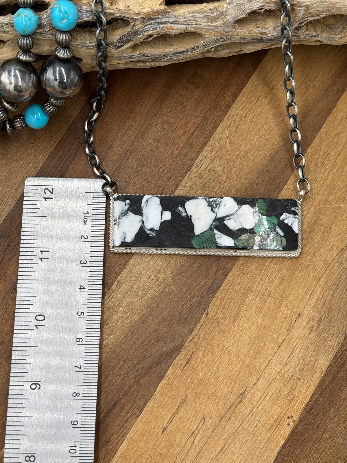 White Buffalo Mojave #917-43 XL Bar Necklace by Brandon Etcitty, Navajo