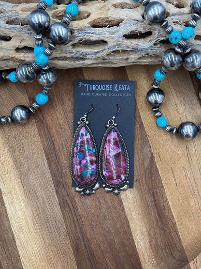 Pink Dahlia Earrings by Richard Jim, Navajo