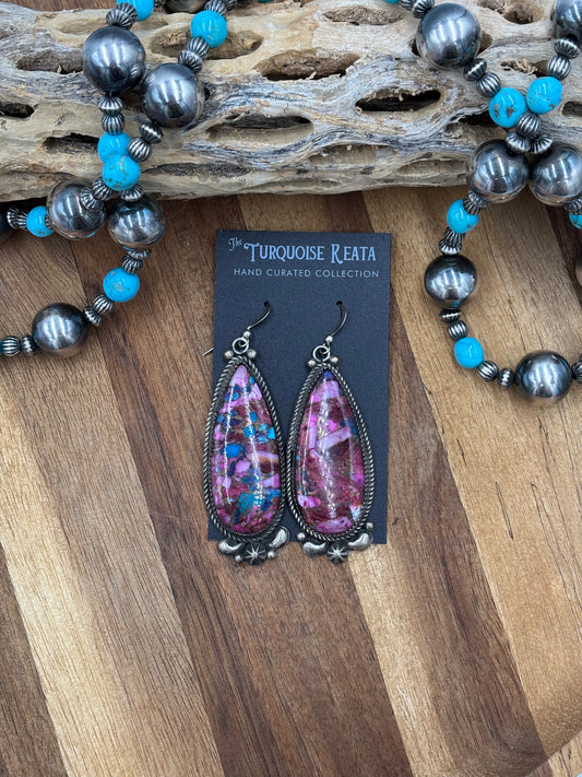 Pink Dahlia Earrings by Richard Jim, Navajo