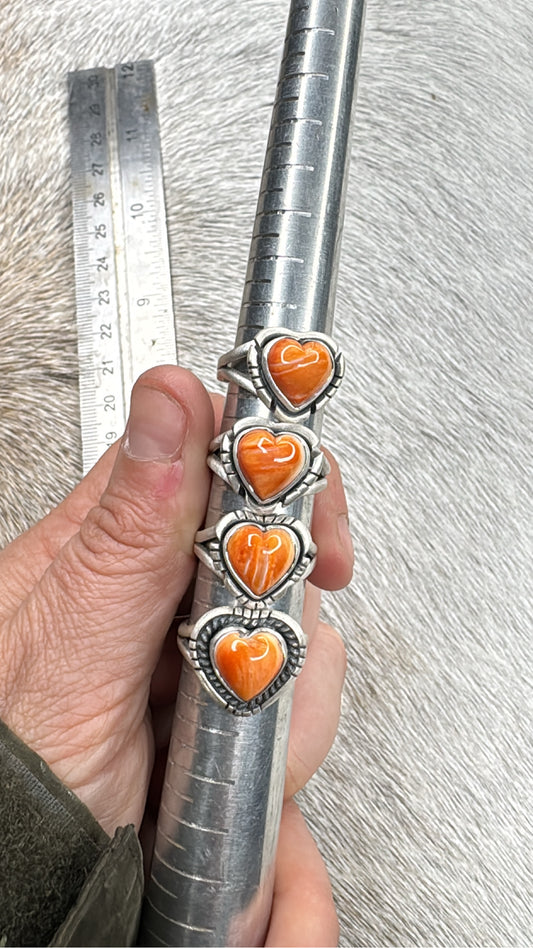 Orange Spiny Heart Rings
