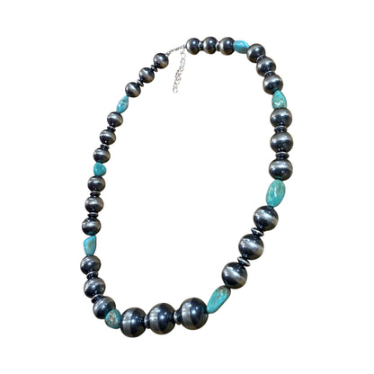 18" Red River Turquoise and Pearl Necklace