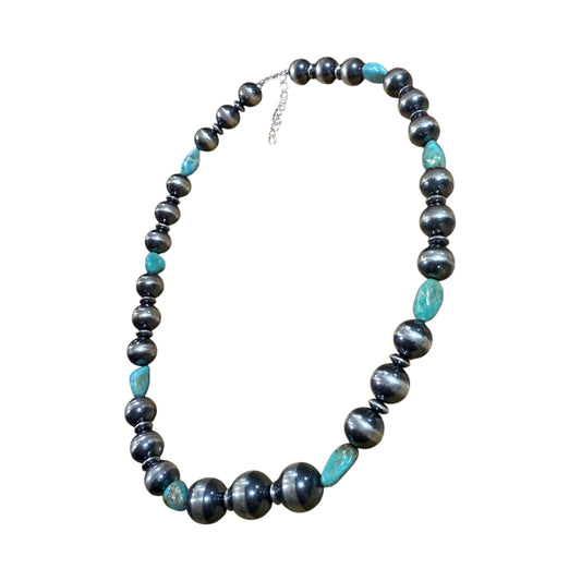 18" Red River Turquoise and Pearl Necklace