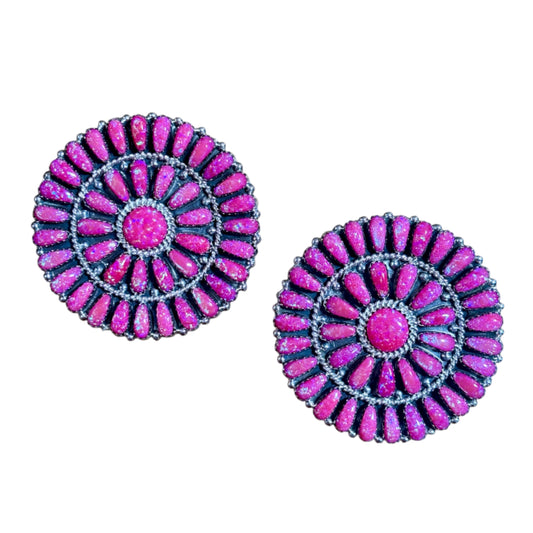 2" Pink Opal Cluster Earrings By Navajo Artist Devin Benally