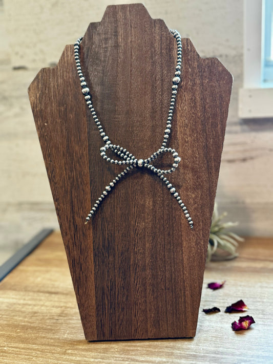 15" Graduated Sterling Silver Pearl Bow Necklace