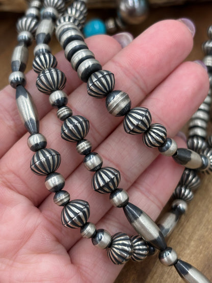 60" Sterling Silver Pearls #922-7 Necklace 10mm Mixed Sizes