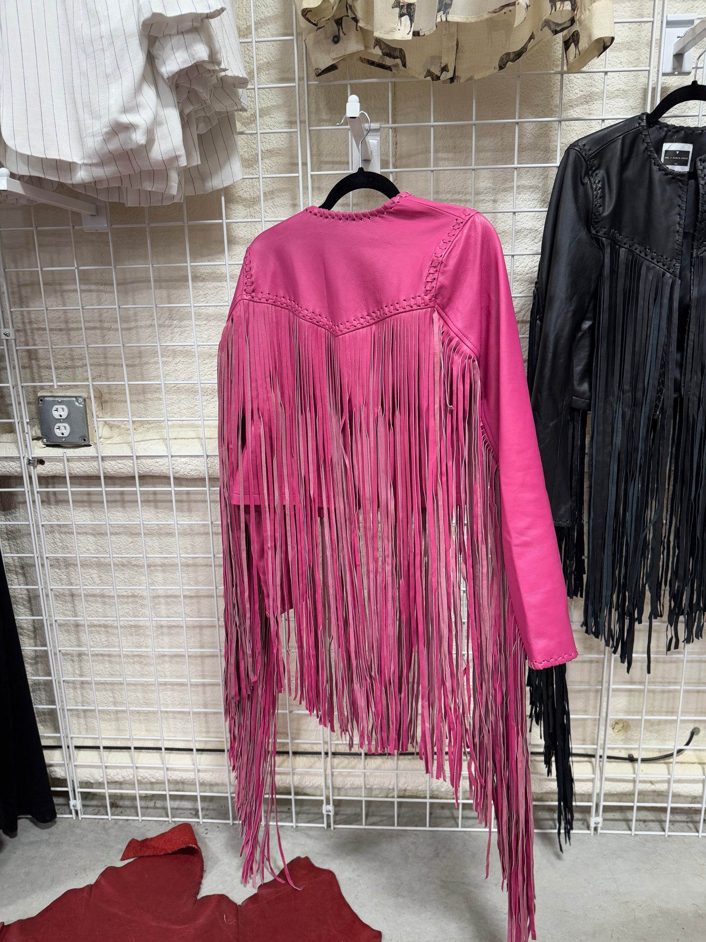 The Hannah Mae Pink Fringe Leather Jacket (Regular & Plus Size)