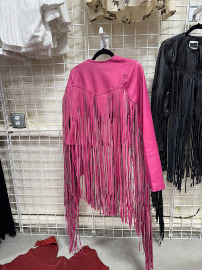 The Hannah Mae Pink Fringe Leather Jacket (Regular & Plus Size)