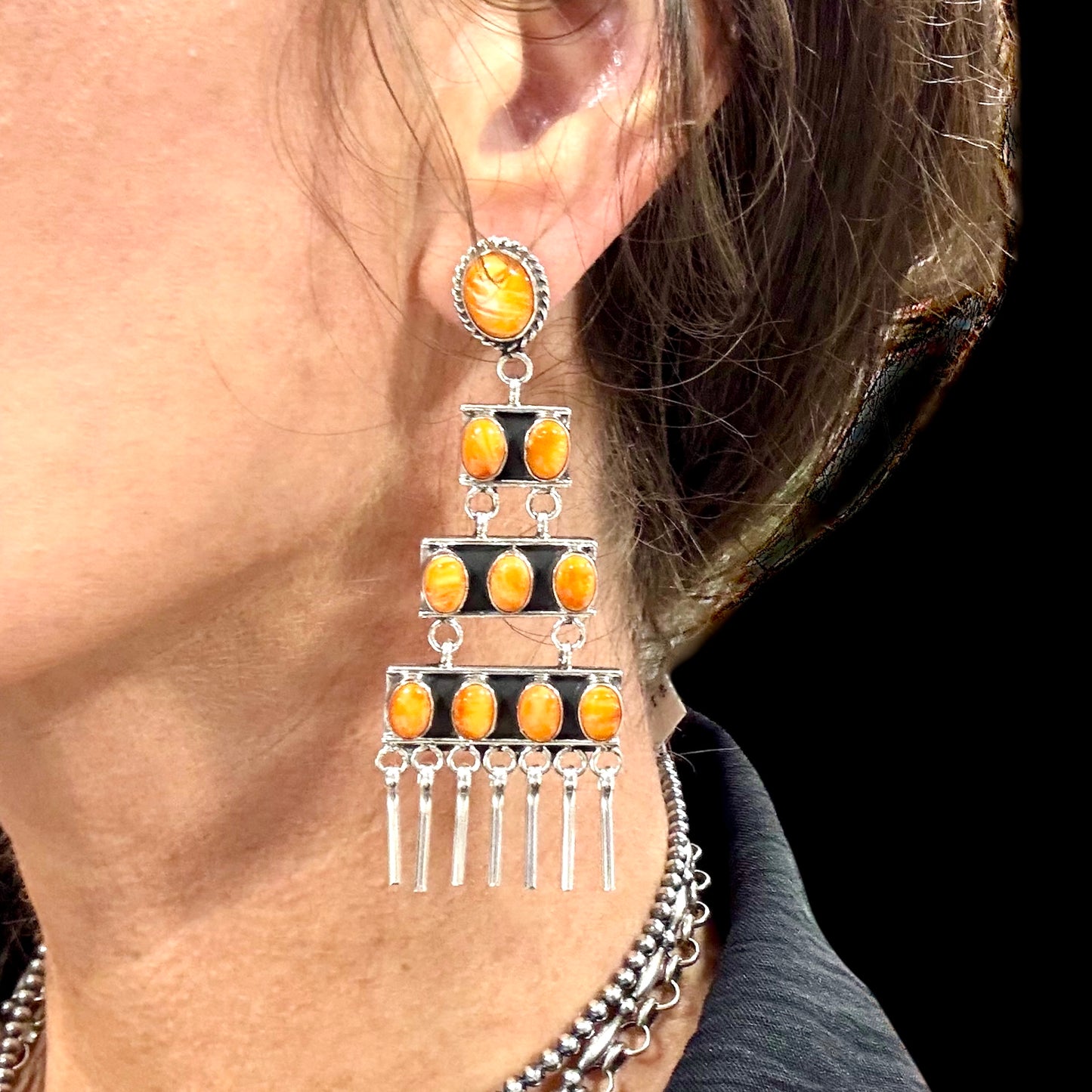 Orange Spiny Oyster Chandelier Earrings
