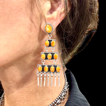 Orange Spiny Oyster Chandelier Earrings