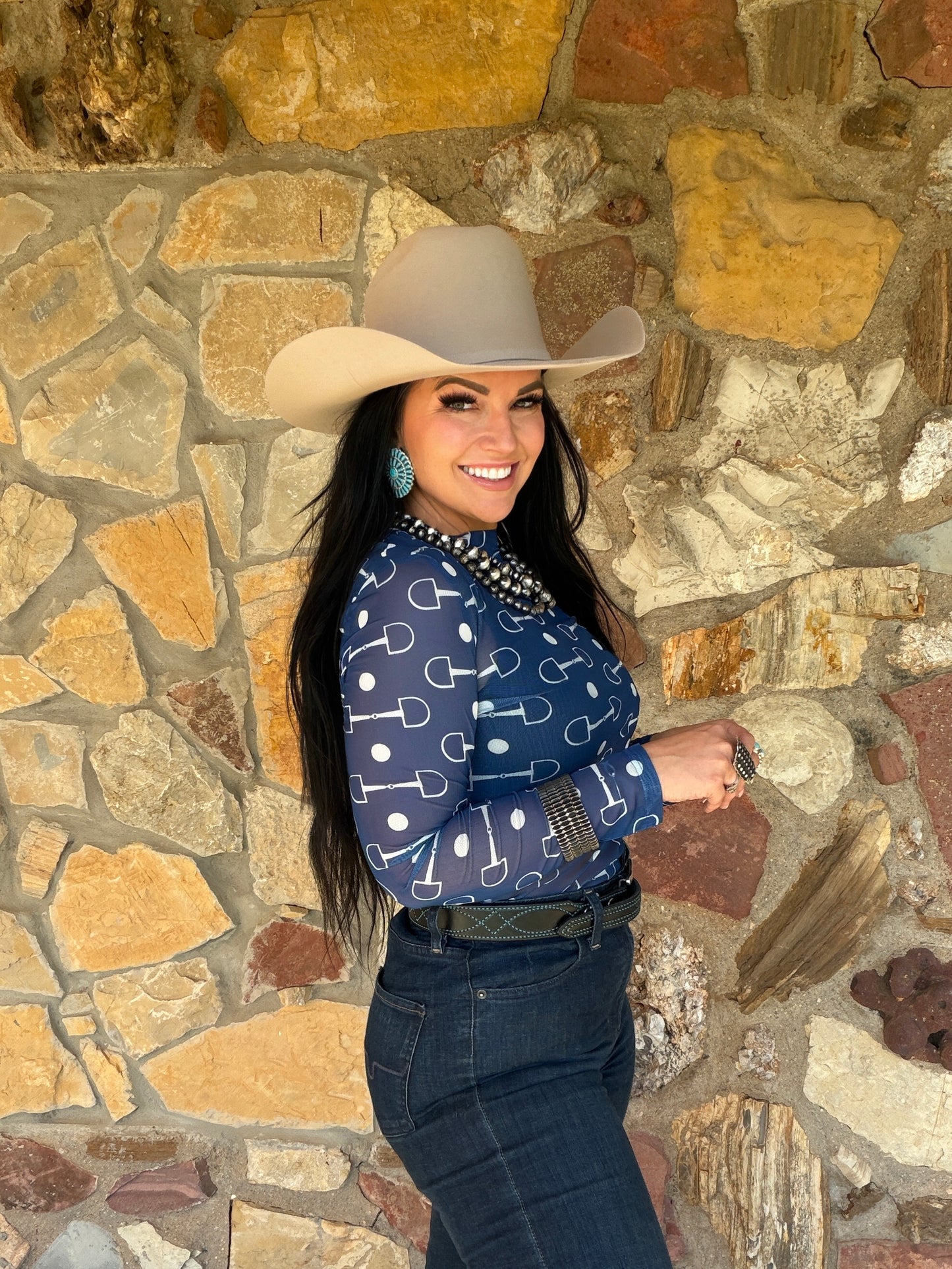 Navy Snaffle Bit Mesh Top