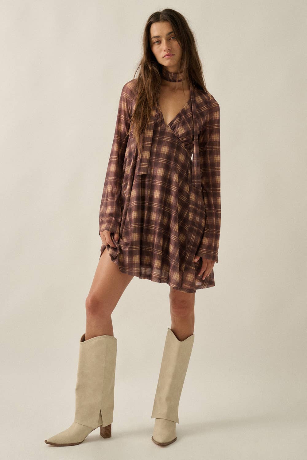 The Lola Plaid Dress : Brown