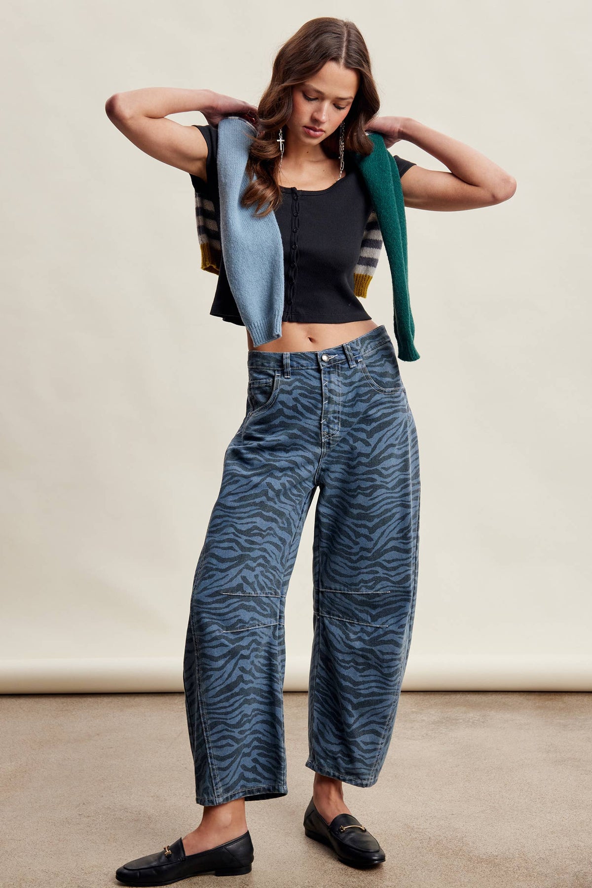 Zebra Print Barrel Jeans Mocha