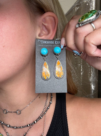 Bumble Bee Jasper #831-8 & Turquoise Earrings by Gabriel Jurardo