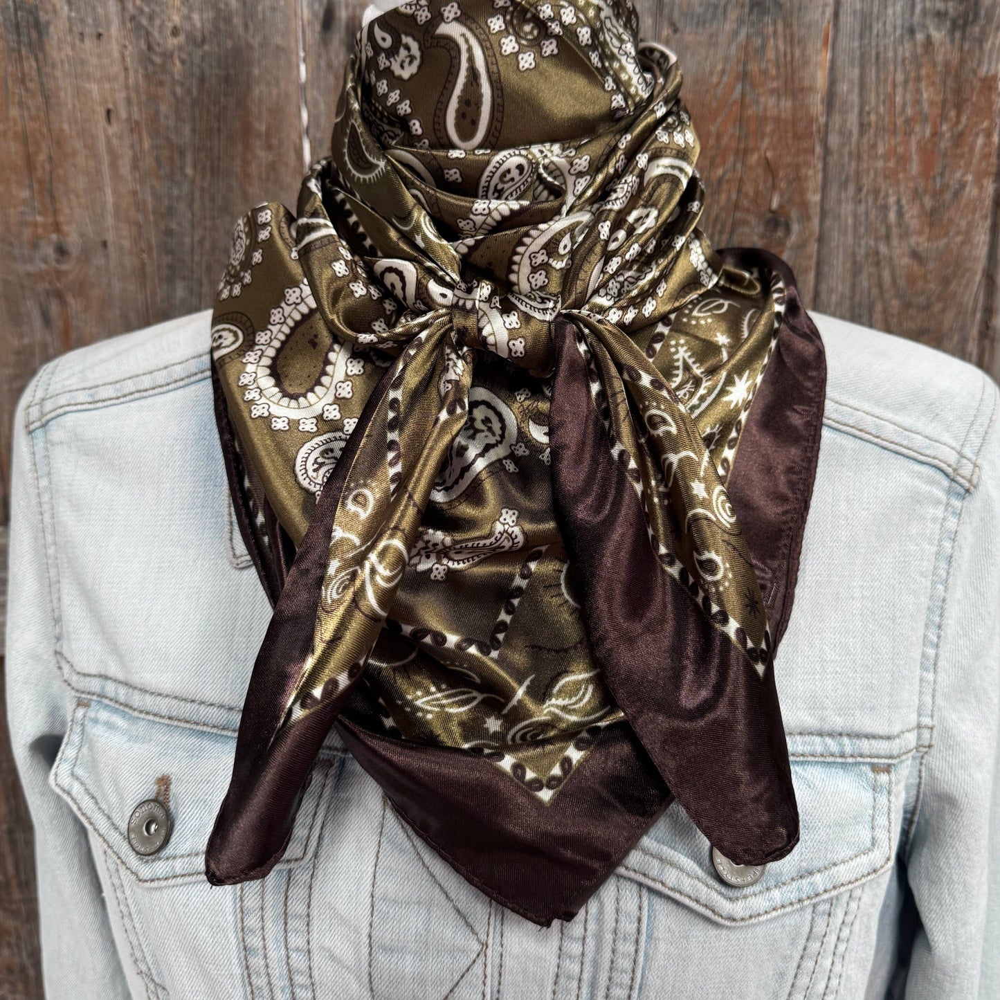 35X35" Sage and Brown Floral Paisley Wild Rag / Scarf WR3385