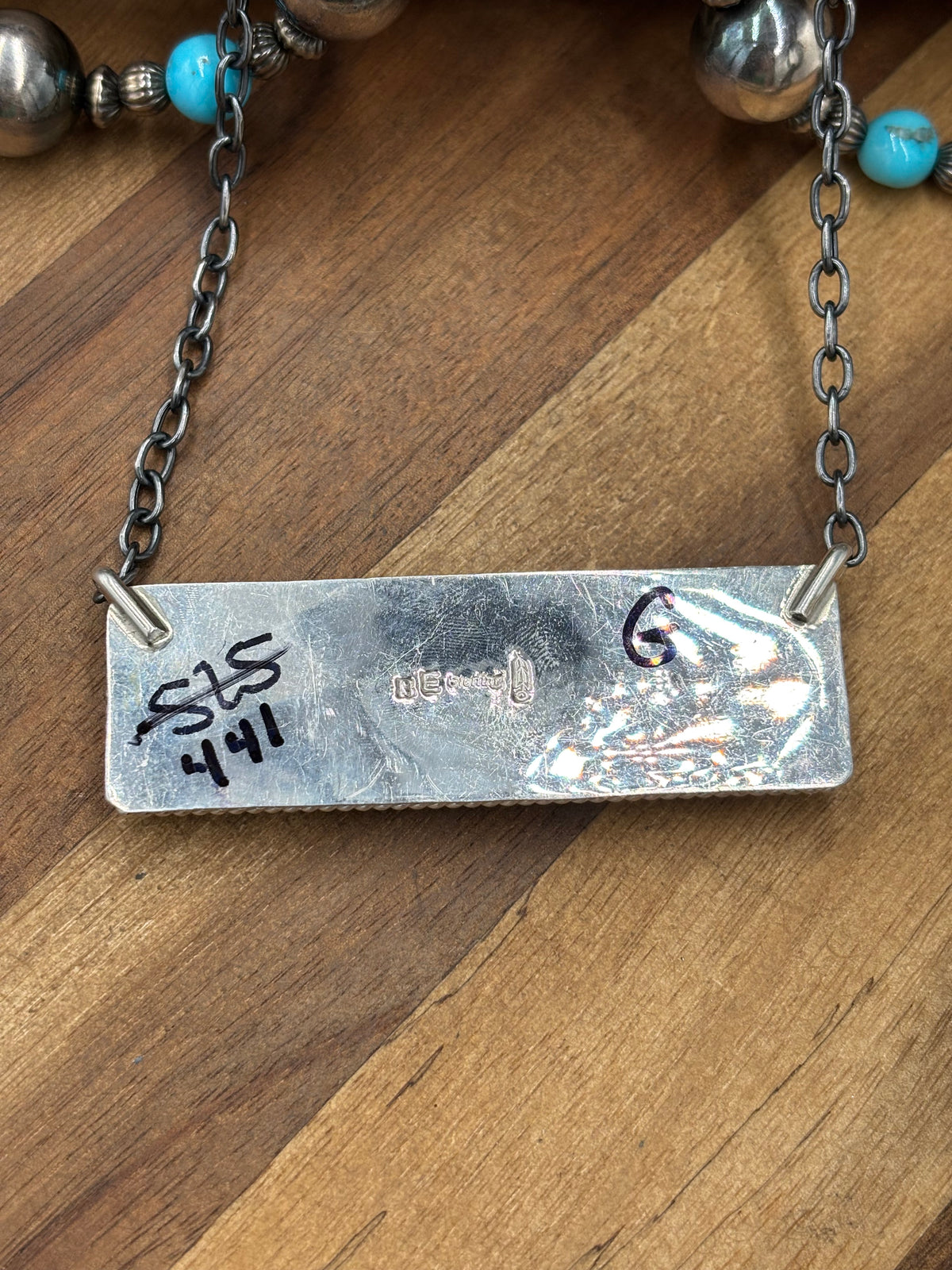 White Buffalo Mojave #917-45G XL Bar Necklace by Brandon Etcitty, Navajo